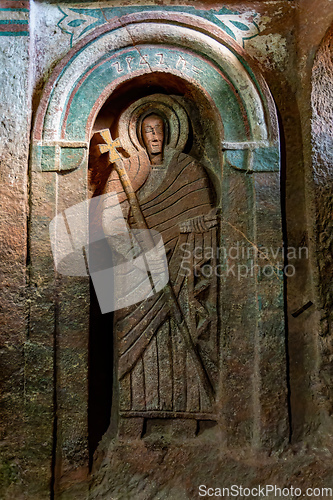 Image of Bet-Mikael rock-hewn church, Interior of Orthodox monolith rock-