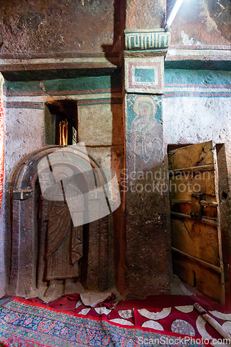 Image of Bet-Mikael rock-hewn church, Interior of Orthodox monolith rock-