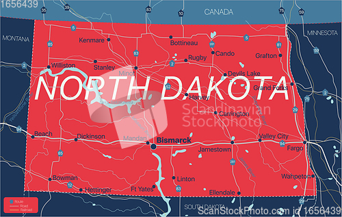 Image of North Dacota state detailed editable map