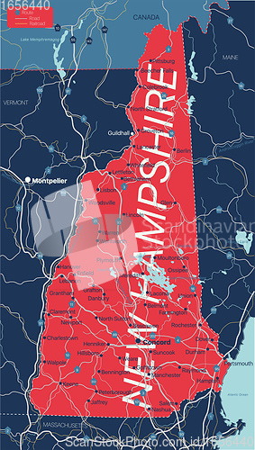 Image of New Hampshire state detailed editable map