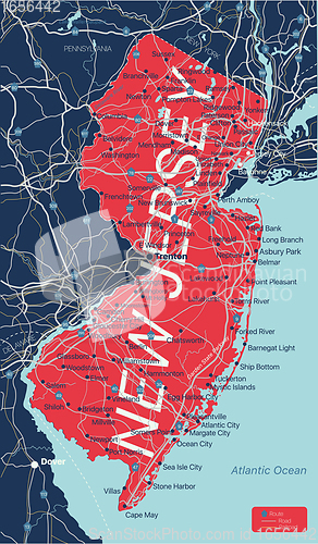 Image of New Jersey state detailed editable map