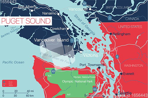 Image of Puget Sound detailed editable map