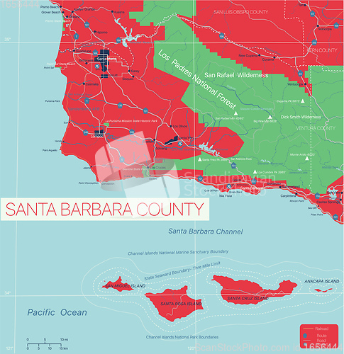 Image of Santa Barbara County state detailed editable map