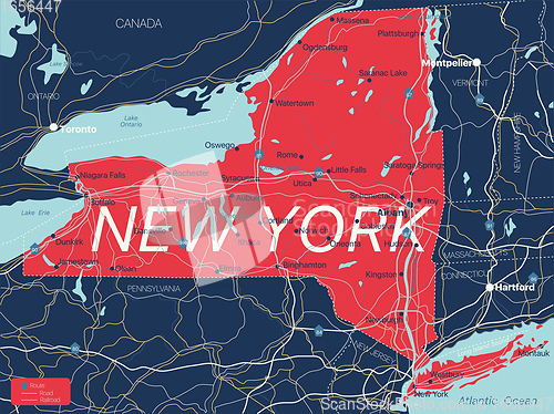 Image of New York state detailed editable map