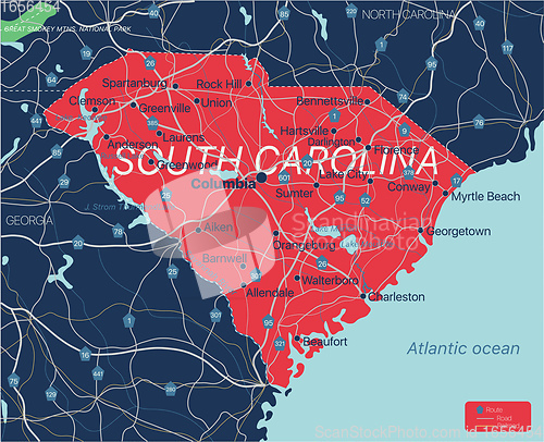 Image of South Carolina state detailed editable map