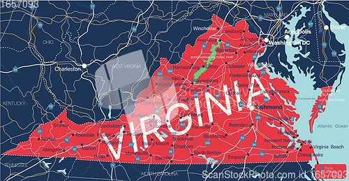 Image of Virginia state detailed editable map