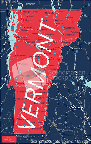 Image of Vermont state detailed editable map