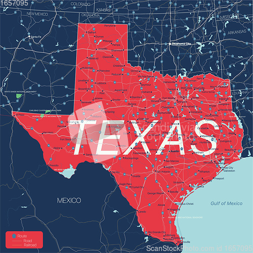 Image of Texas state detailed editable map