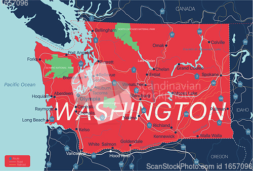 Image of Washington state detailed editable map