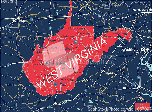 Image of West Viginia state detailed editable map