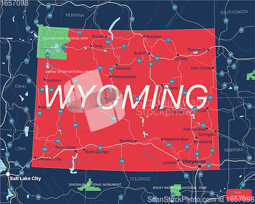 Image of Wyoming state detailed editable map