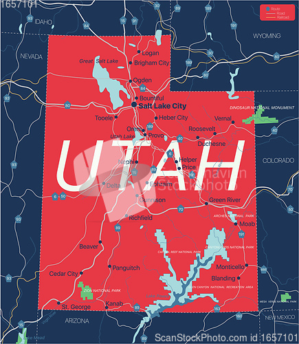 Image of Utah state detailed editable map