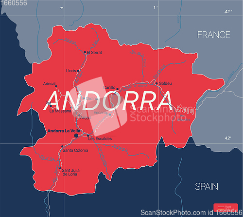 Image of Andorra country detailed editable map