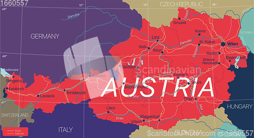 Image of Austria country detailed editable map