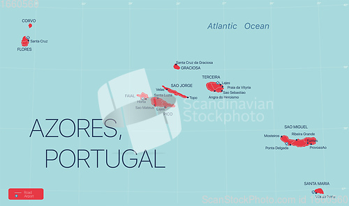 Image of Azores islands, Portugal detailed editable map