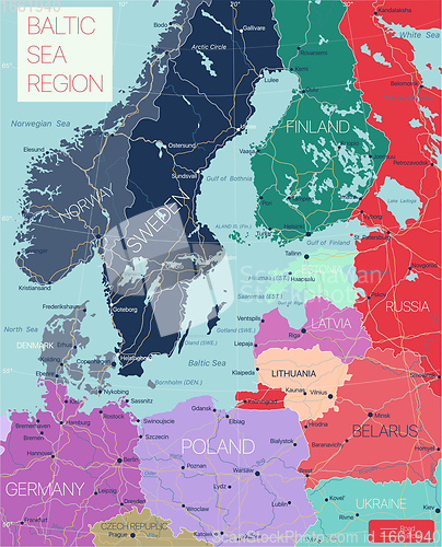 Image of Baltic region detailed editable map