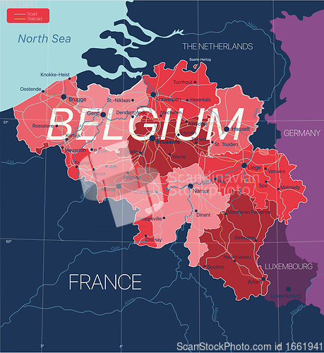 Image of Belgium country detailed editable map