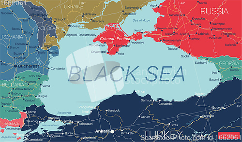 Image of Black Sea region country detailed editable map