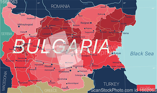 Image of Bulgaria country detailed editable map