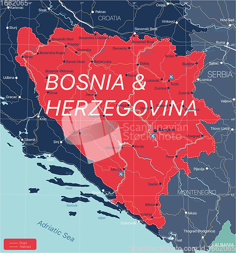 Image of Bosnia and Herzegovina country detailed editable map