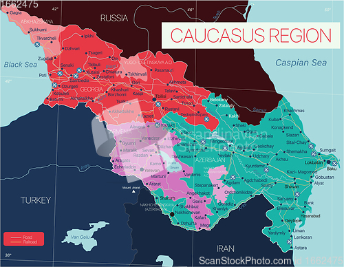 Image of Caucasus region detailed editable map