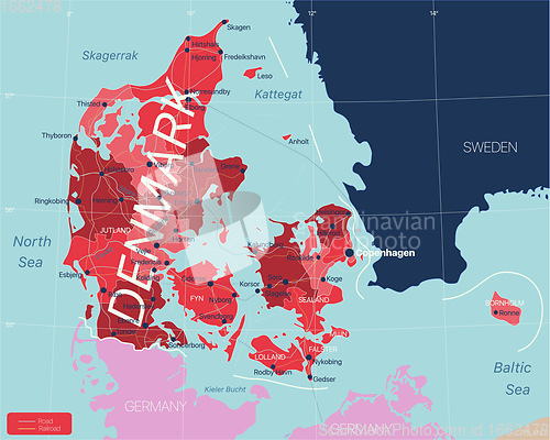 Image of Denmark country detailed editable map