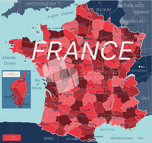 Image of France country detailed editable map