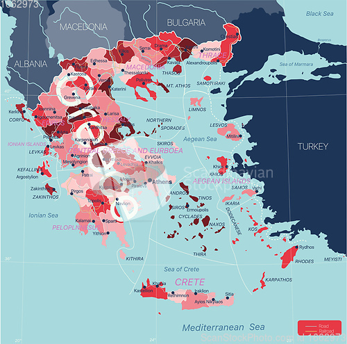 Image of Greece country detailed editable map