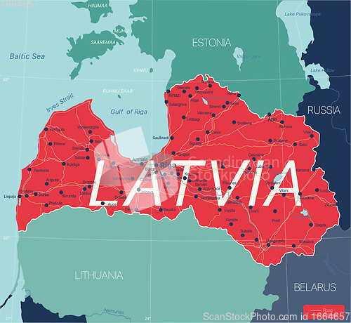 Image of Latvia country detailed editable map