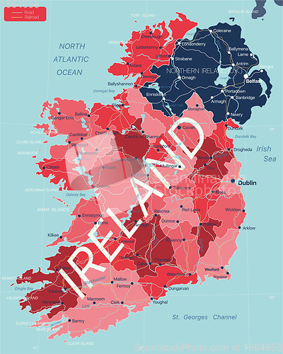 Image of Ireland country detailed editable map