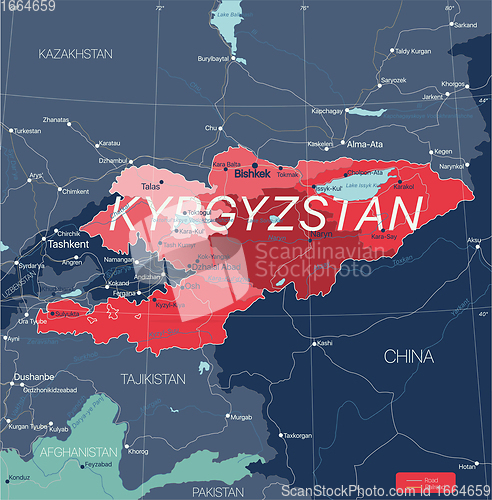 Image of Kyrgystan country detailed editable map