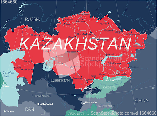 Image of Kazakhstan country detailed editable map