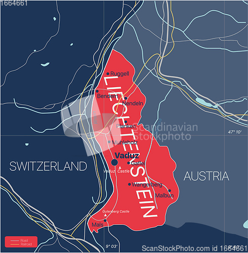 Image of Liechtenstein country detailed editable map