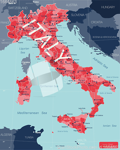 Image of Italy country detailed editable map