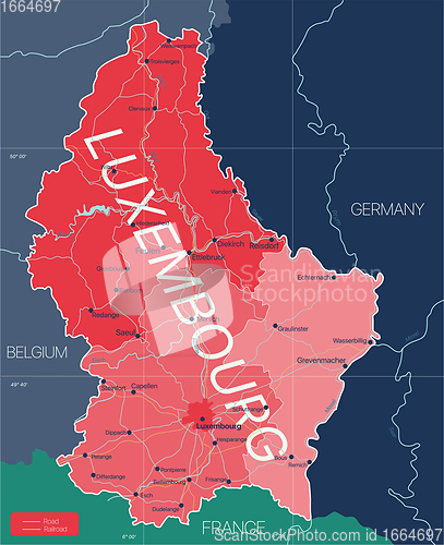 Image of Luxembourg country detailed editable map