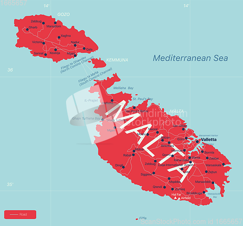 Image of Malta country detailed editable map