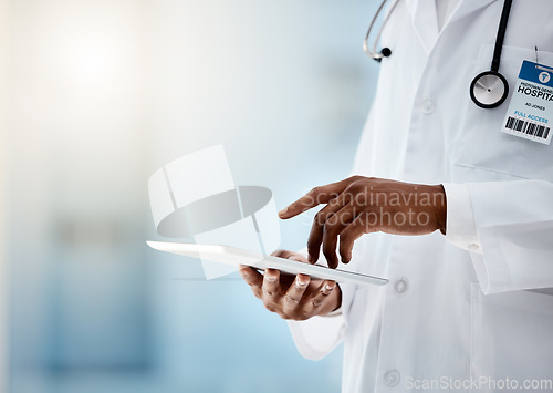 Image of Hospital, health and doctor with tablet and stethoscope, medical mockup and digital information with technology for medicine. Healthcare schedule planning, cardiology with cardiovascular health care.