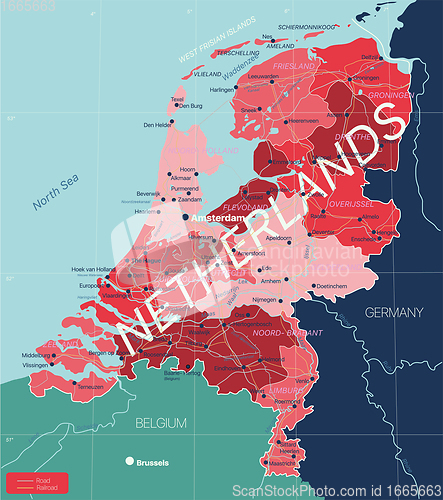 Image of Netherlands country detailed editable map