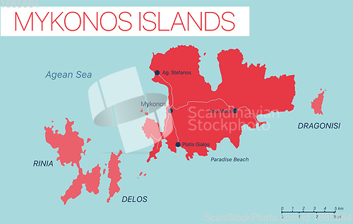 Image of Mykonos island detailed editable map