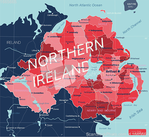 Image of Nothern Ireland country detailed editable map