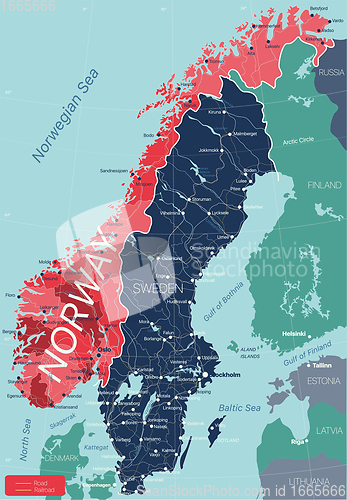 Image of Norway country detailed editable map