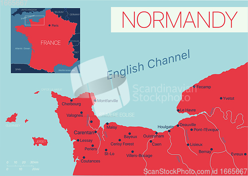 Image of Normandy of France detailed editable map