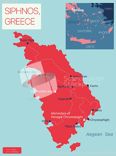 Image of Siphnos island detailed editable map