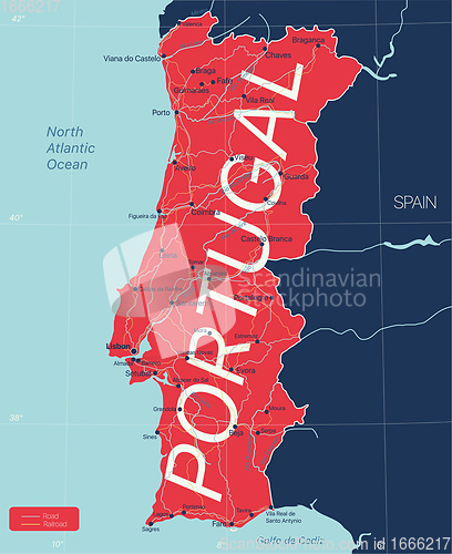 Image of Portugal country detailed editable map