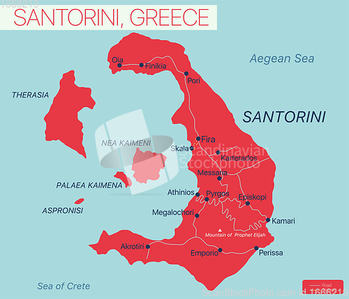 Image of Santorini island detailed editable map