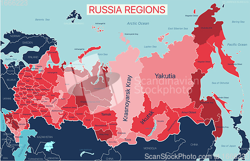 Image of Central Asia region detailed editable map