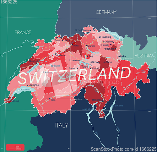 Image of Switzerland country detailed editable map