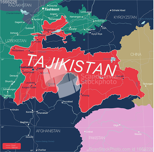 Image of Tajikistan country detailed editable map
