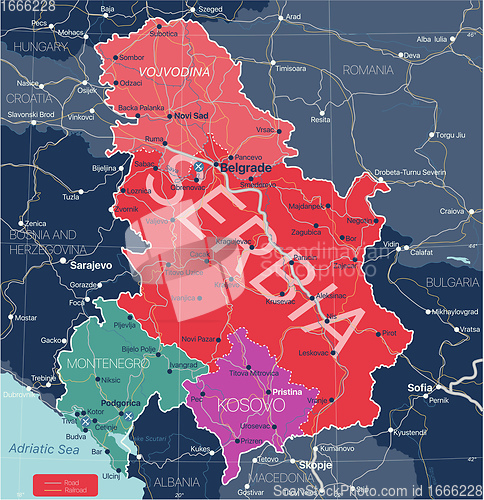 Image of Serbia Kosovo and Montenegro detailed editable map