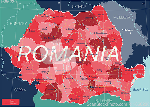 Image of Romania country detailed editable map